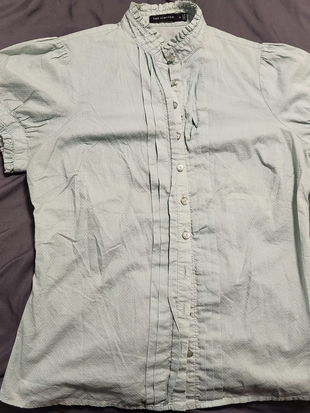 The Limited Mint Green Ruffled Pintuck Button-Down Blouse